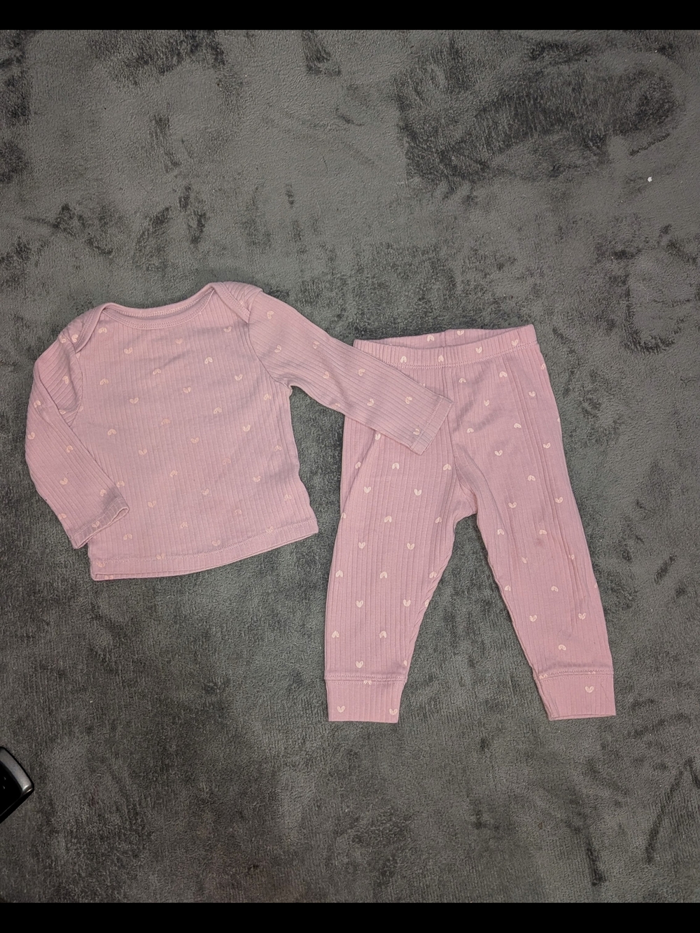 Cloud Island Ribbed Mauve With Heart Print Long-Sleeve Pajama Set